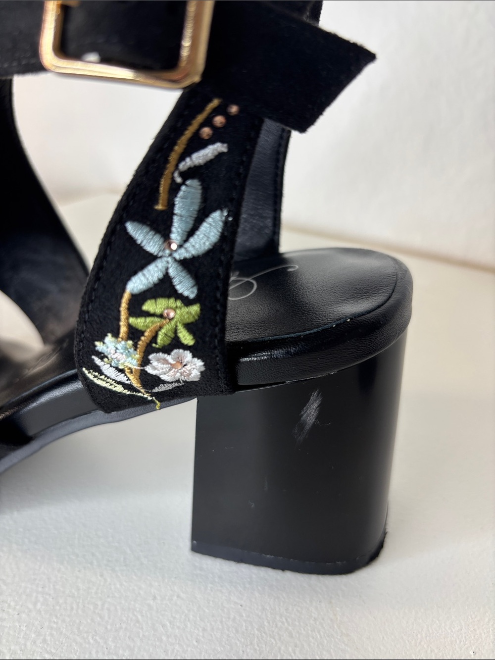 AZURA Romantic Embroidered Black Chunky Heel Sandals with Floral Detail 37/6.5 - Picture 9 of 13